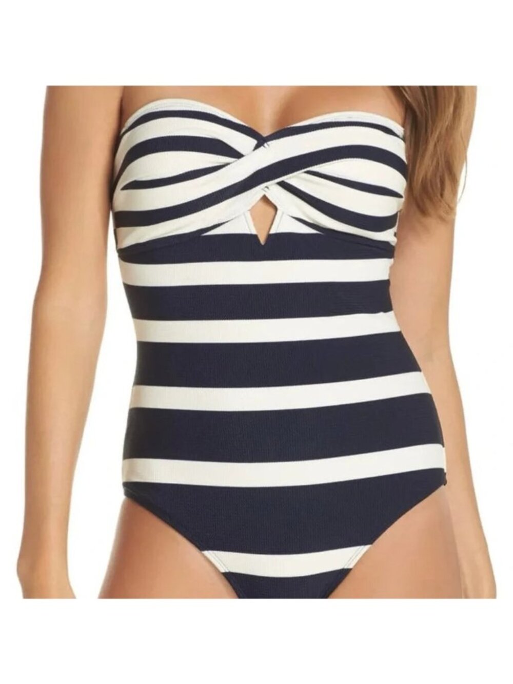 Ted Baker Cirana Striped Twist Bandeau Swimsuit US 8 Navy-Ivory